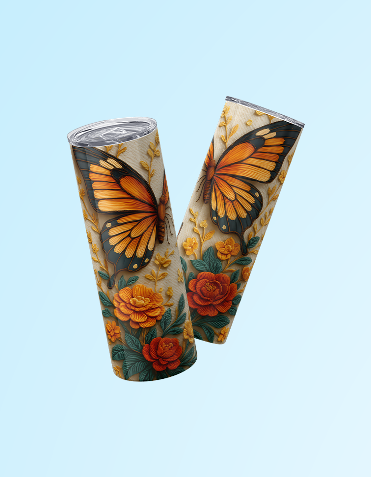 Crocheted Butterflies 20oz. Tumbler | Grace & Fire Designz