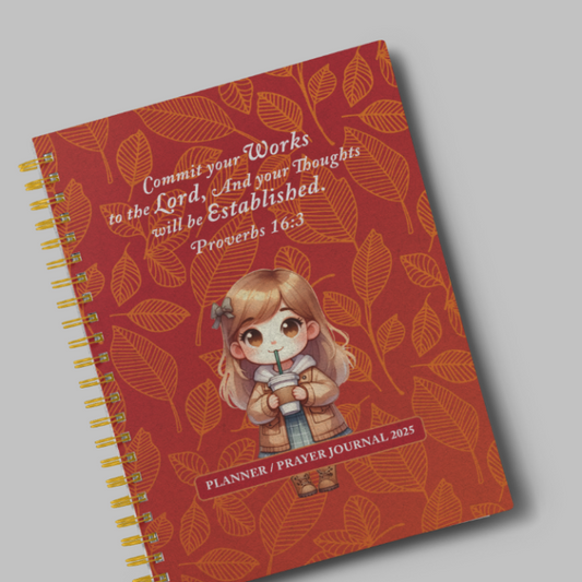 Coffee Girl Planner/Prayer Journal 2025 - Commit your works | Grace & Fire Designz