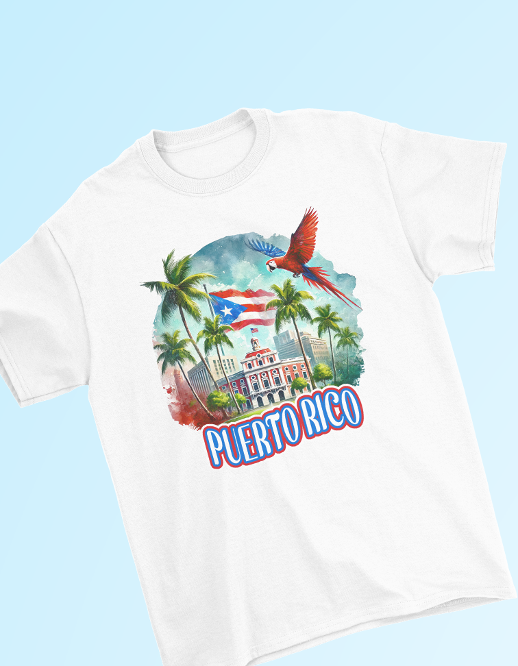 Puerto Rico T-Shirt with Parrot and Islan